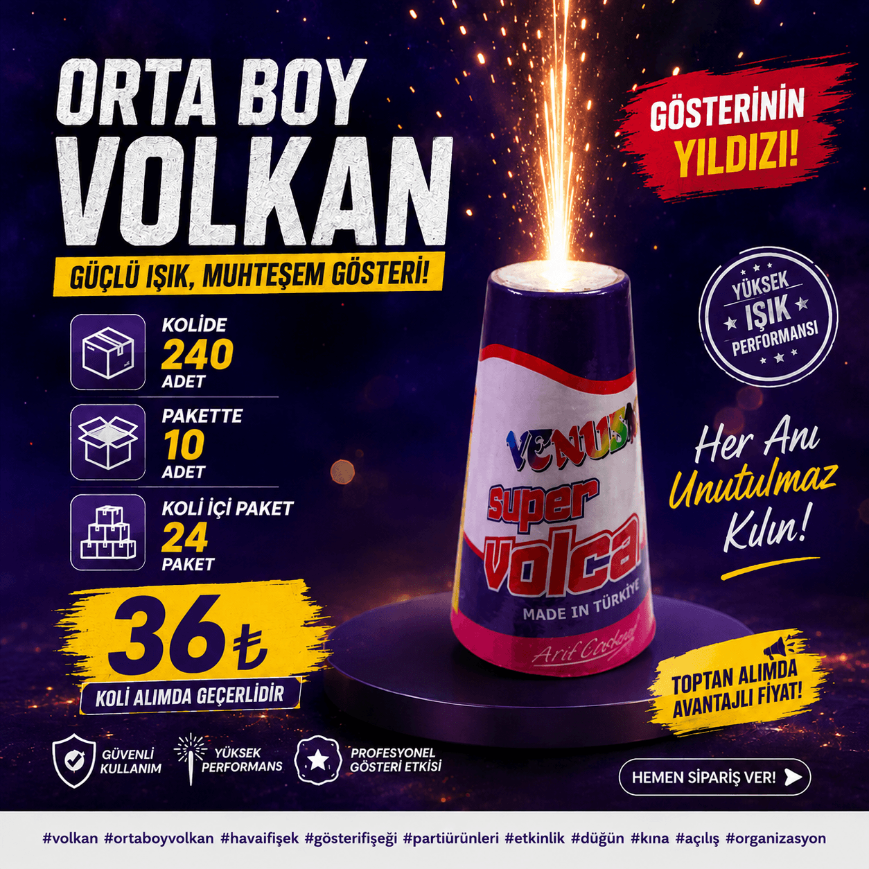 Renkli Orta Boy Volkan Modelleri - Venüs Marka Konik 667